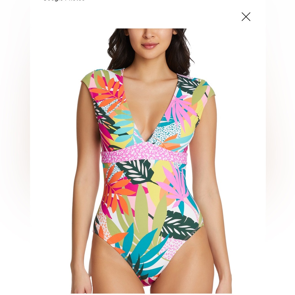 Bleu Rod Beattie Pink and Orange One Piece Swimsuit with Plunging V-Neckline